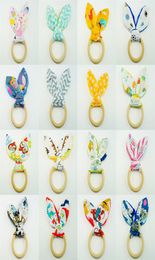 30 colors Baby Teething Toy Wood ring Training Chewing Toy Rabbit ears stripe Dot print Teethers cartoon bunny ears Soothers Z20276077379