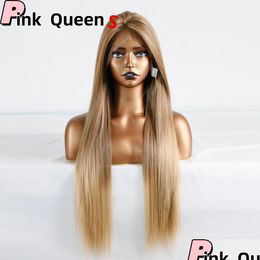 Lace Wigs New 13X4 Front Wig Brown Black Long Straight Hair High Temperature Chemical Fiber Hairpiece Us Eur Style States Glueless Lac Othaw