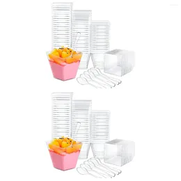 Disposable Cups Straws Transparent Mousse Cup Plastic Dessert Container Pudding Serving Spoon Clear Glasses