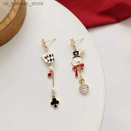 Charm Silver 925 Needle Earrings for Women Girl Cartoon Cup Little Cat Earrings Long Chain Asymmetrical Tassel Earring Fashion Jewelry240408MIFK