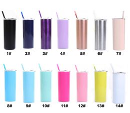 20oz Skinny Tumbler Cups Colourful Stainless steel Vacuum Insulated Straight Slim Bear Coffee Water Mugs Bottle Straws Cups 0012HOM5035066