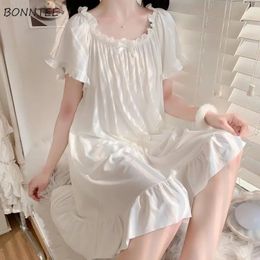 Nightgowns Women Solid Elegant Leisure Ladies Aesthetic Summer Korean Style Ruffles Sleepwear Chic Loose Femme est 240408