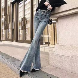 Women's Jeans Women Flared Loose Denim Pants Bottom Straight High Waist Stretch Urban Female Flare Trouser 2024 Fashion Blue Z108
