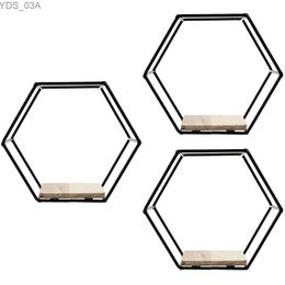 Other Home Decor 1/2/3 pieces wall mounted shelves metal frames wooden floating decorative hexagonal hangers yq240408