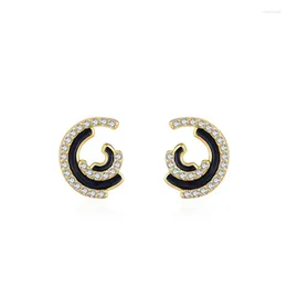 Stud Earrings The S925 Sterling Silver Black Irregular Female Niche Design Is Light Luxurious High-end And Micro Inlaid Fashionable