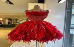 Sexy Red Feathers Ball Gown Cocktail Dresses Sparkly Sequins Prom Wear Short Sleeveless Evening Party Dress Women Formal Gowns PRO7777115