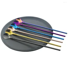 Drinking Straws Reusable Long Straw Spoon 18/10 Stainless Steel Straight Multicolor Scoop Home Bar Cocktail Coffee Stirring