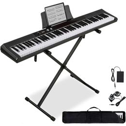 88 Key Beginner Electric Digital Piano with Semi Weighted Keys, Sustain Pedal, Stand, Carrying Case, Headphones - Perfect for Aspiring Musicians (Black)