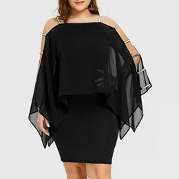 Casual Dresses Plus Size For Women Sexy Off Shoulder Hollow Chiffon Dress Elegant Ladies Cloak Sleeve Cape Party Bodycon Robe