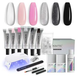 Kits Aokitec 15G Poly Nail Gel Set Glitter Polish UV Light Extension Crystal Gel Finger Nail Extend Design Manicure Kits Nail Tools