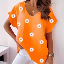 Women's T Shirts Comfortable Top V-Neck Short Sleeve Flower Printed T-Shirt 2024 Summer Latest Loose Fitting Pullover Blouses