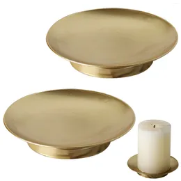 Candle Holders 2pcs Table Decor Small Gold For Pillar Reusable Home Easy Clean Cafe Party Tray Iron Plate Metal Holder Round Wedding