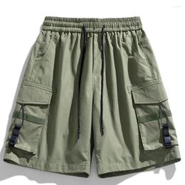 Men's Shorts Summer Men Pocket Cargo Fashion Casual Short Pants Male Elastic Waist Black Green