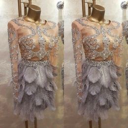 Dresses Great Gatsby Feather 2020 Cocktail Dresses Long Sleeve Beading Short Prom Evening Gowns Yousef aljasmi Party Occasion Dress