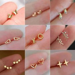 Stud Earrings 925 Silver Needles Color Simple Xo Leaf Small For Women Hypoallergenic Daily Wear Ear Girls Pierc Gifts