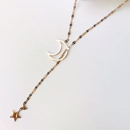 Trendy Titanium Steel Moon and Star Pendant Necklace for Women Elegant Appeal Rose Gold Finish Choker Chain Hypoallergenic Fashion Jewelry