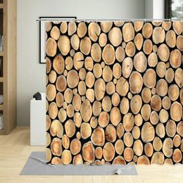 Shower Curtains Rustic Wooden Curtain Hooks Tree Round Wood Pile Brown Printed Wall Cloth Bathroom Decor Polyester Fabric Sets