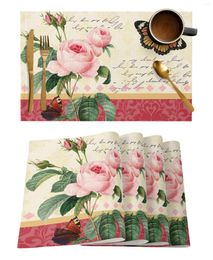 Table Mats Vintage Plant Flower Butterfly Pink Dining Placemat Tableware Kitchen Dish Mat Pad 4/6pcs Home Decoration