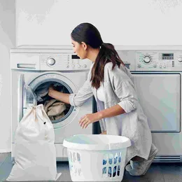 Laundry Bags Travel Wash Bag Washable Wardrobe Clothes Organiser Drawstring Dirty White Canvas