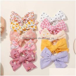 Hair Accessories 10Pcs/Lot Sweet Bowknot Clips For Soft Cotton Printing Hairpins Girls Hairgripe Fresh Baby Headwear Drop Delivery Kid Dh2Ly