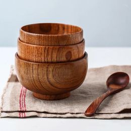 Bowls Japanese Style Wooden Bowl Jujube Round Large Soup Creative Children's Rice Tableware