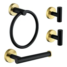 Bath Accessory Set 4 Piece Stainless Steel Matte Black And Brushed Gold Bathroom Hardware Include Hand Towel Ring Holder Toilet Paper