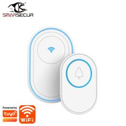 Doorbells Tuya WiFi Intelligent Wireless Doorbell Home Welcome Doorbell Waterproof Remote Smart Door Bell Chime EU UK US Plug Optional