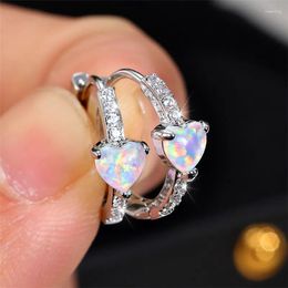 Backs Earrings Boho Female White Fire Opal Heart Clip Vintage Wedding Jewelry For Women