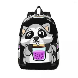 Backpack Cute Racoon Student Cartoon Milk Tea Lightweight Backpacks Polyester Pretty High School Bags Workout Custom Rucksack
