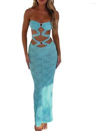 Casual Dresses Women Long Bodycon Dress Lace Hollow-Out Boat Neck Strapless Tube Summer Backless Fashion Party