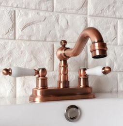 Bathroom Sink Faucets Antique Red Copper Swivel Spout Basin Faucet Vessel Dual Handle Cold And Water Mixer Taps Lrg048