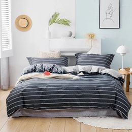 Bedding Sets 2024 Long-staple Cotton Four-piece Bed Sheet Star And Moon Pattern Plain Light Luxury Style Dark Blue Stripe