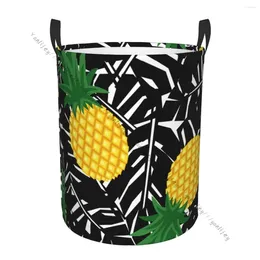 Laundry Bags Dirty Basket Foldable Organiser Black Tropical Leaves Pineapple Clothes Hamper Home Storage