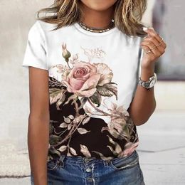 Women's T Shirts Short Sleeve Blouse Floral Print Summer Tunic Tops Casual Streetwear Fashion With Loose Fit Oversized Pullover Style