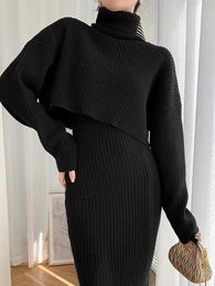 Casual Dresses Women Y2k Knitted Two Piece Outfits High Neck Long Sleeve Ribbed Sweater Top Sleeveless Cami Dress Spring Fall Winter Sets