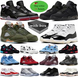 Con Box 1 4 5 11 Basketball Scarpe 4s allevato reinventato per gatto nero Militare Thunder White Oreo Olive 11S Cool Grey 5S UNC Midnight Navy 1s Black Phantom Sports Sneakers