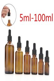 Amber Glass Liquid Reagent Pipette Bottles Eye Dropper Aromatherapy 5ml100ml Essential Oils Perfumes bottles whole DHL9331454
