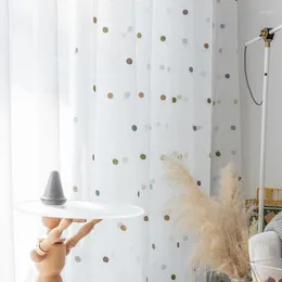 Curtain Korean Sheer For Living Room White Tulle With Dots Voile Modern Gauze Girls Drapes Window Panels Decor
