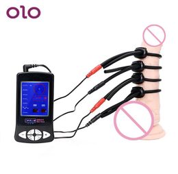 Cockrings OLO Electric Penis Ring Electro Stimulation Cock Therapy Massager Sex Toys For Men Silicone1322605