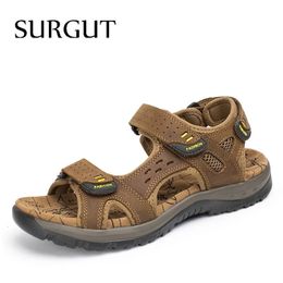 SURGUT Fashion Summer Leisure Beach Men Shoes High Quality Leather Sandals The Big Yards Mens Sandals Size 38-48 240329