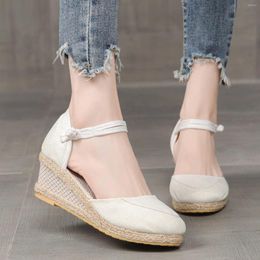 Sandals Women Summer Weave Wedges Shoes Comfortable Breathable Non Slip Elastic Band Round Toe Women'S 2024