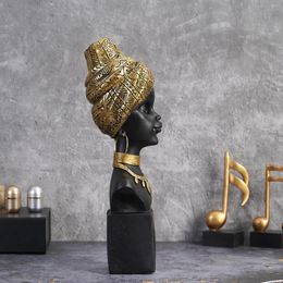Decorative Figurines African Woman Head Statue Black With Turban Handcrafted For Bookshelf Home Decor