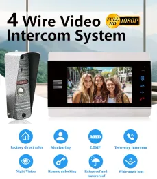 Intercom 7 Inches Video Doorbell 4Wire Video Intercom 1080p Ahd Camera Waterproof Outdoor Doorbell
