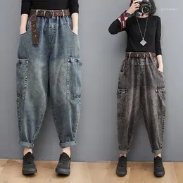 Frauen Jeans 2024 Street Casual High Taille Pant Korean Mode Vintage Straight Denim Cotton Lose Harem weibliche Hosen L217