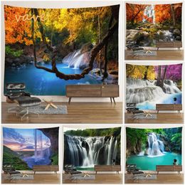 Tapestries Forest Tree Jungle Large Fabric Tapestry Wall Hanging Landscape Waterfall Printed Cloth Aesthetic Dorm Room Decoration