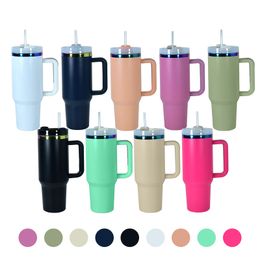 Custom Logo 40oz UV rainbow plating tumbler for laser engraving powder coated stainless steel vacuum insulated beer mug water bottle with handle lid straw