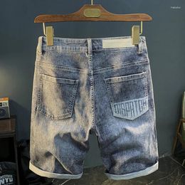 Men's Jeans 2024Summer Denim Shorts Fashion Brand Blue Shortsinskorean Style Printed Stretch Bermuda