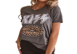 Kiss Letter Print Casual Top Vintage Clothes Leopard Lips Graphic Tees Women Streetwear Punk Plus Size 2020 Summer1683767