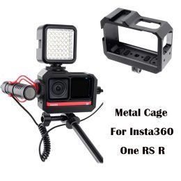 Cameras Metal Cage For Insta360 One RS R Cameras Frame with Cold Shoe for LED Light Microphone Vlog Cage Housing Border Protective Case