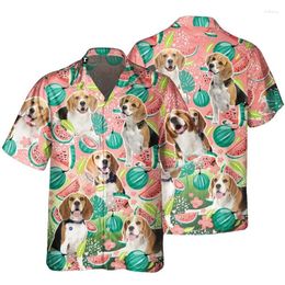 Men's Casual Shirts Cute Pet 3d Printed Dog Shirt For Men Cool Summer Tropical Fruits Hawaiian Button Lapel Short Sleeve Vacation Blouse